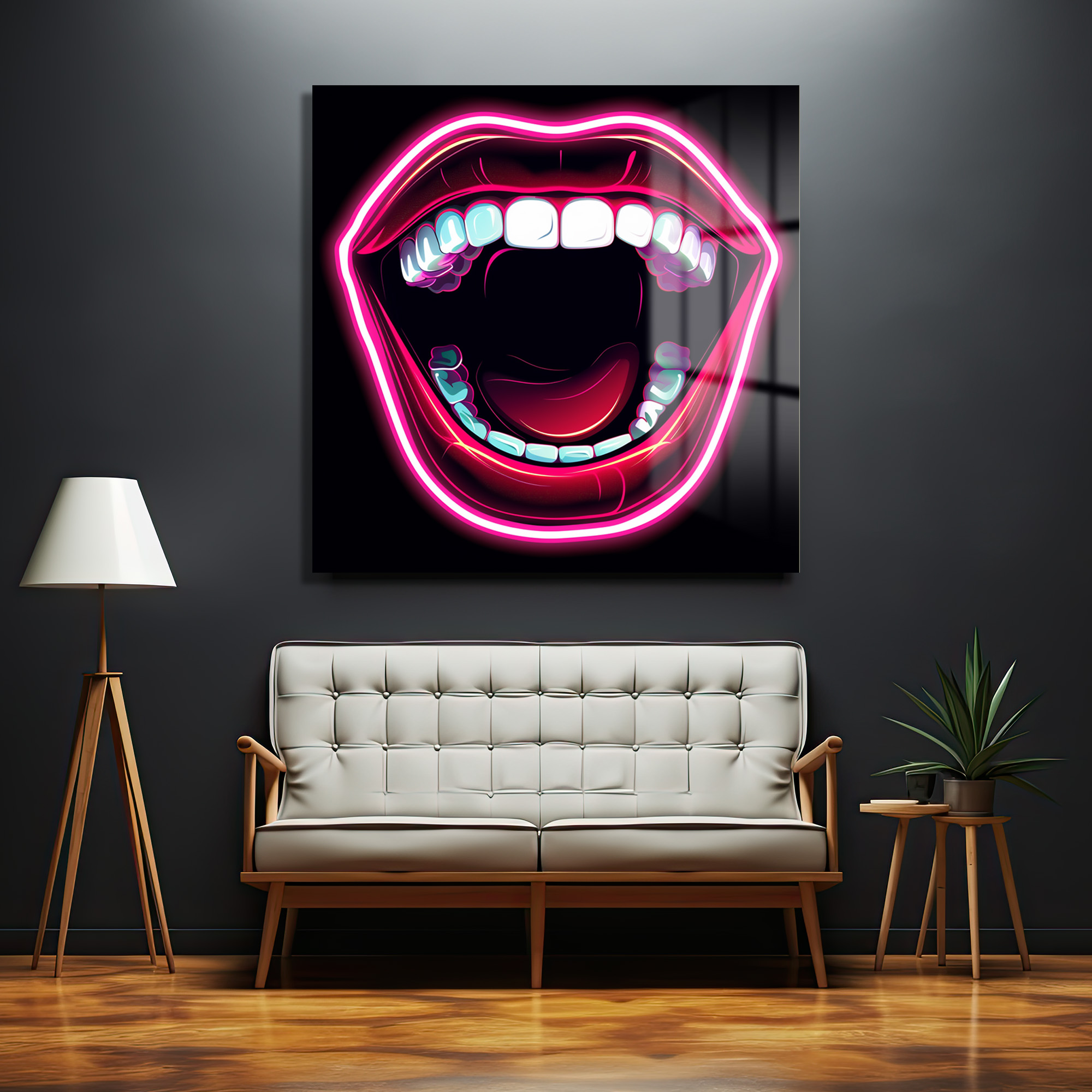 Neon Dudaklar Pop Art Cam Tablo - Enerjik Duvar Sanatı Duvar Dekoru Neon Dudaklar Pop Art Cam Tablo - Enerjik Duvar Sanatı - Görsel 2