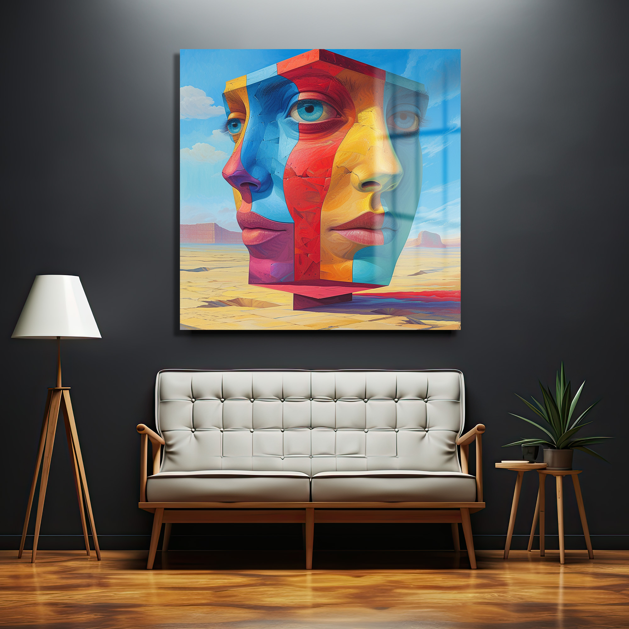 Sürreal Kübist Yüz Manzarası Cam Tablo - Modern Sanat Duvar Dekoru Duvar Dekoru Sürreal Kübist Yüz Manzarası Cam Tablo - Modern Sanat Duvar Dekoru - Görsel 2