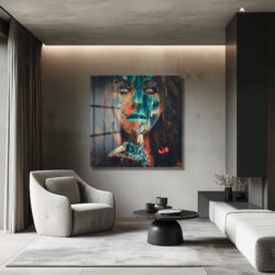 Gizemli Glitch Sanatı Kadın Portresi Cam Tablo Duvar Dekoru Gizemli Glitch Sanatı Kadın Portresi Cam Tablo Dekoratif Cam Tablo