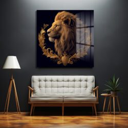 Majestik Aslan ve Altın Barok Çerçeve Cam Tablo Duvar Dekoru Majestik Aslan ve Altın Barok Çerçeve Cam Tablo Dekoratif Cam Tablo