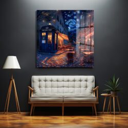 Yıldızlı Gece Paris Sokağı ve Gizemli TARDIS Cam Tablo Duvar Dekoru Yıldızlı Gece Paris Sokağı ve Gizemli TARDIS Cam Tablo Dekoratif Cam Tablo