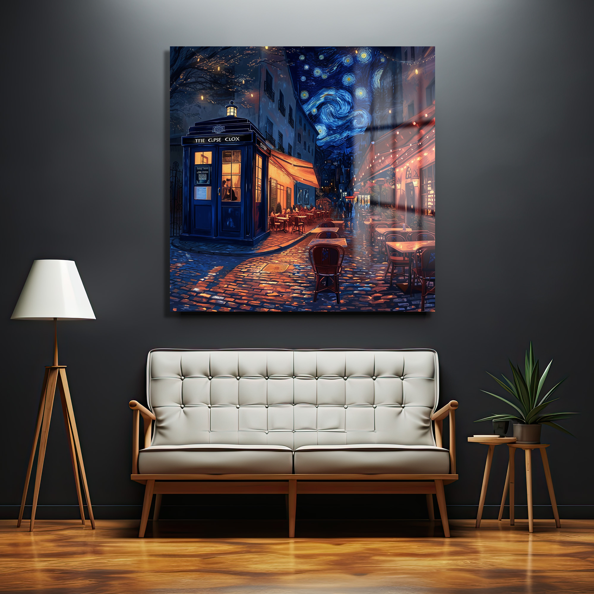 Yıldızlı Gece Paris Sokağı ve Gizemli TARDIS Cam Tablo Duvar Dekoru Yıldızlı Gece Paris Sokağı ve Gizemli TARDIS Cam Tablo - Görsel 2