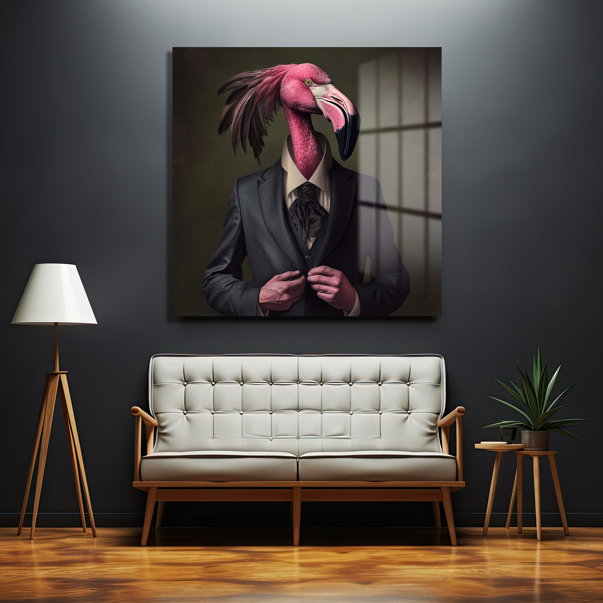 Flamingo Beyefendi: Pembe Zarafet Temalı Modern Cam Tablo Duvar Dekoru Flamingo Beyefendi: Pembe Zarafet Temalı Modern Cam Tablo - Görsel 2