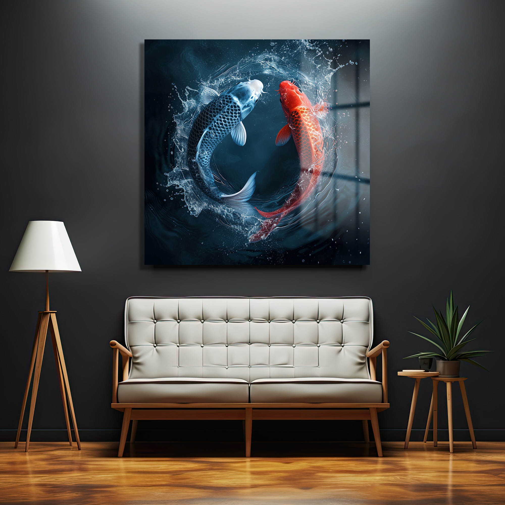 Yin Yang Koi Balıkları Cam Tablo - Su Dansı ve Uyum Duvar Dekoru Yin Yang Koi Balıkları Cam Tablo - Su Dansı ve Uyum - Görsel 2