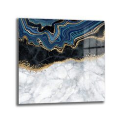 Lüks Geode Mavi ve Altın Desenli Modern Cam Tablo - Glazella