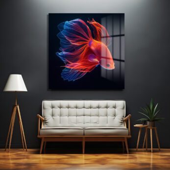 Ateş ve Buz Betta Balığı Cam Tablo - Neon Işıltılı Sanat - Glazella