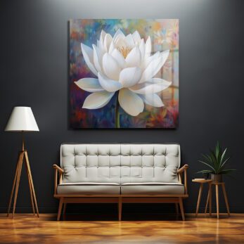 Zarif Beyaz Lotus Çiçeği Modern Sanat Cam Tablo - Glazella