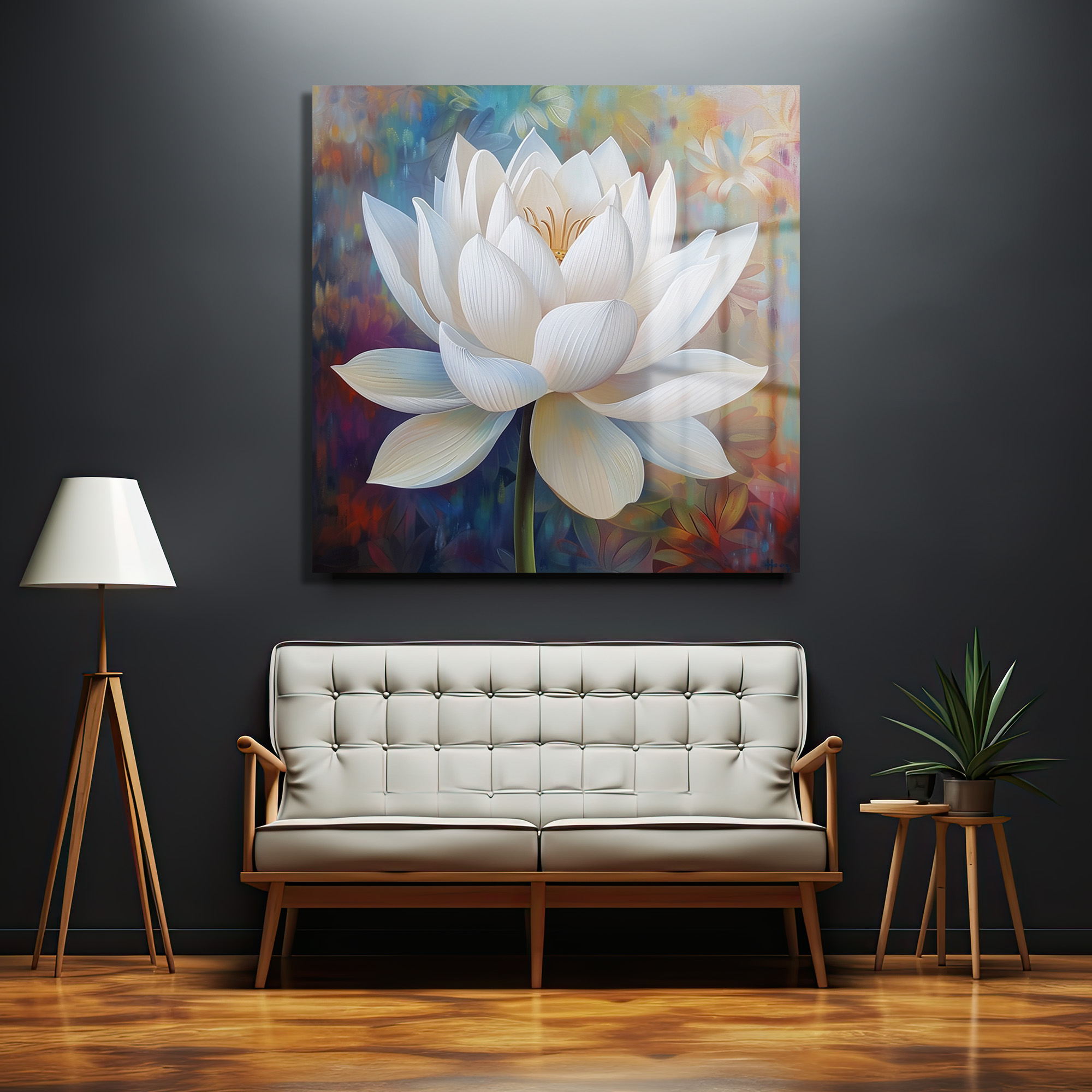Zarif Beyaz Lotus Çiçeği Modern Sanat Cam Tablo - Glazella Zarif Beyaz Lotus Çiçeği Modern Sanat Cam Tablo - Glazella