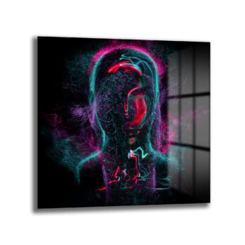 Neon Enerji İnsan Figürü Modern Cam Tablo - Glazella