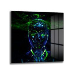 Dijital Ruh: Neon Yeşil ve Mavi Enerjili Fütüristik Cam Tablo - Glazella Dijital Ruh: Neon Yeşil ve Mavi Enerjili Fütüristik Cam Tablo - Glazella