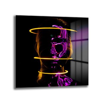 Siber Rüyalar: Neon Işıklı Soyut Cam Tablo - Glazella