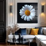 Beyaz Papatya Zarafeti Cam Tablo - Minimalist Çiçek Sanatı Duvar Dekoru Beyaz Papatya Zarafeti Cam Tablo - Minimalist Çiçek Sanatı Dekoratif Cam Tablo