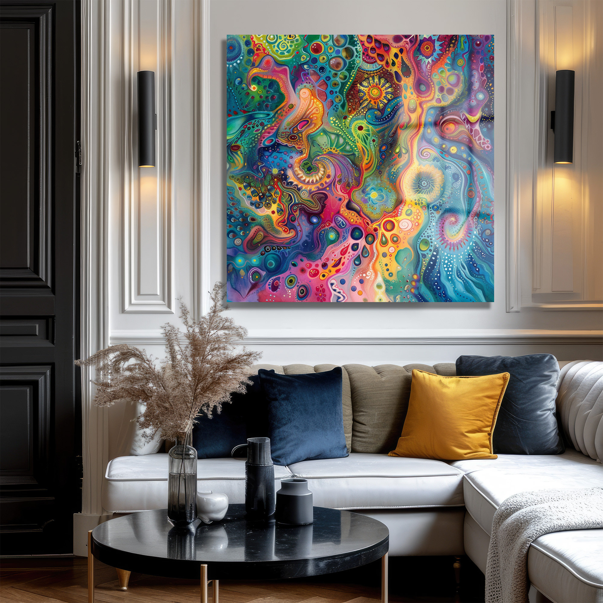 Ruhun Dansı: Canlı Renklerle Psychedelic Soyut Cam Tablo - Glazella Ruhun Dansı: Canlı Renklerle Psychedelic Soyut Cam Tablo - Glazella
