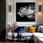 Ethereal Cam Lotus Çiçeği Cam Tablo: Zarafetin Yansıması Dekoratif Cam Tablo