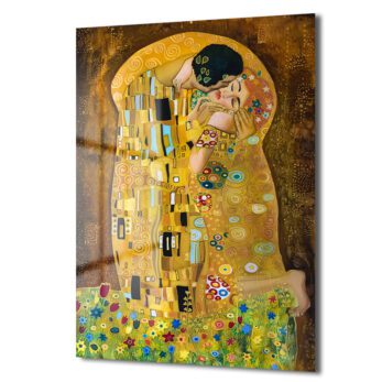 Gustav Klimt Öpücük Cam Tablo - Aşkın Altın Dokunuşu - Glazella