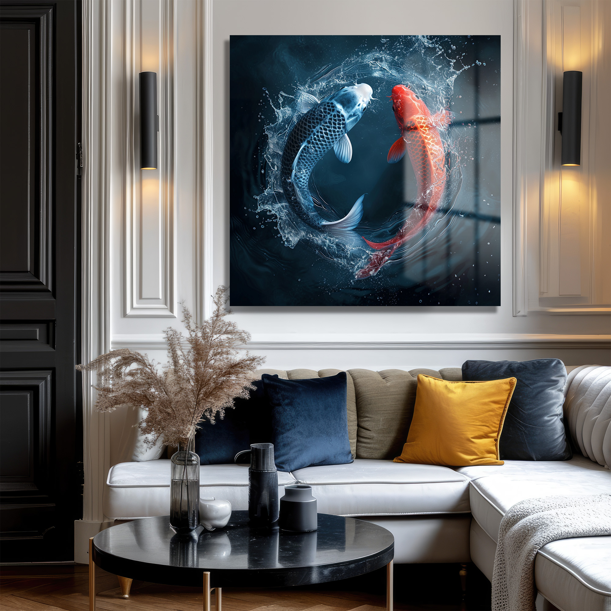 Yin Yang Koi Balıkları Cam Tablo - Su Dansı ve Uyum Duvar Dekoru Yin Yang Koi Balıkları Cam Tablo - Su Dansı ve Uyum - Görsel 3