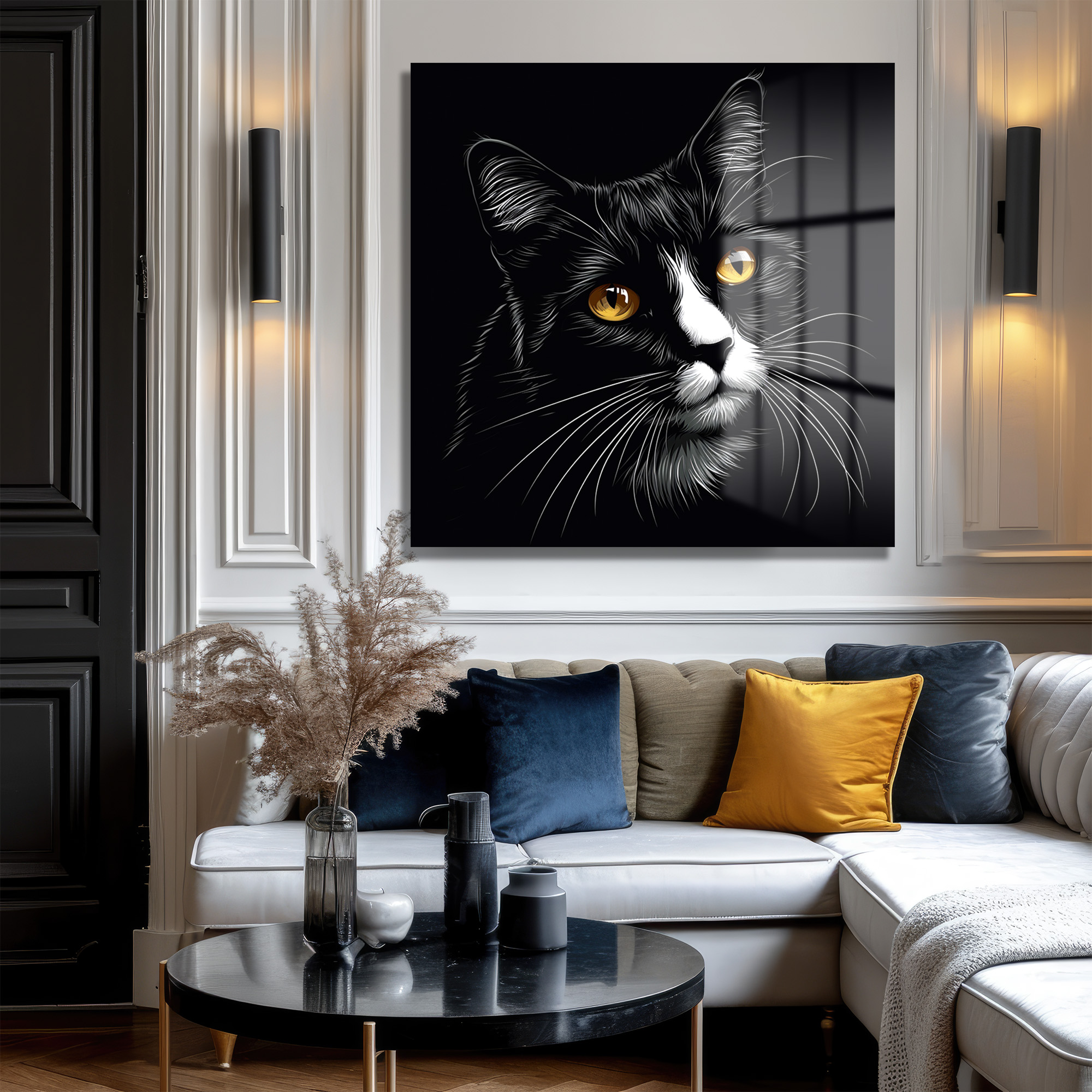 Gizemli Bakışlar: Siyah Kedi Cam Tablo - Glazella Gizemli Bakışlar: Siyah Kedi Cam Tablo - Glazella