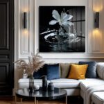 Canlandırıcı Beyaz Çiçek ve Su Temalı Modern Cam Tablo Duvar Dekoru Canlandırıcı Beyaz Çiçek ve Su Temalı Modern Cam Tablo Dekoratif Cam Tablo