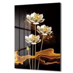 Lüks Altın Lotus Çiçekleri Cam Tablo | Modern Duvar Sanatı Duvar Dekoru Lüks Altın Lotus Çiçekleri Cam Tablo | Modern Duvar Sanatı Dekoratif Cam Tablo