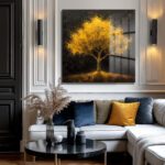 Altın Parıltılı Hayat Ağacı Modern Cam Tablo Duvar Dekoru Altın Parıltılı Hayat Ağacı Modern Cam Tablo Dekoratif Cam Tablo