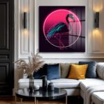 Neon Flamingo Rüyası: Synthwave Estetiğinde Cam Tablo Duvar Dekoru Neon Flamingo Rüyası: Synthwave Estetiğinde Cam Tablo Dekoratif Cam Tablo