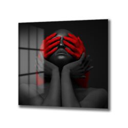 Kırmızı Ellerle Gizemli Bakış Cam Tablo - Modern Sanat Eseri Duvar Dekoru Kırmızı Ellerle Gizemli Bakış Cam Tablo - Modern Sanat Eseri Dekoratif Cam Tablo
