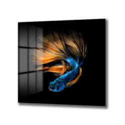 Büyüleyici Betta Balığı Mavi Turuncu Sanat Cam Tablo Duvar Dekoru Büyüleyici Betta Balığı Mavi Turuncu Sanat Cam Tablo Dekoratif Cam Tablo