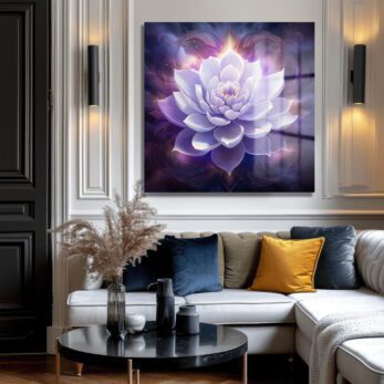 Işıltılı Lotus Çiçeği Cam Tablo: Huzur ve Zarafet - Glazella Işıltılı Lotus Çiçeği Cam Tablo: Huzur ve Zarafet - Glazella