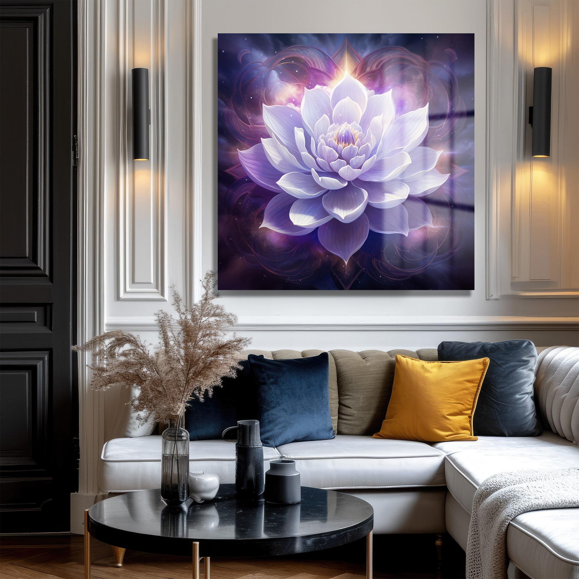 Işıltılı Lotus Çiçeği Cam Tablo: Huzur ve Zarafet Duvar Dekoru Işıltılı Lotus Çiçeği Cam Tablo: Huzur ve Zarafet - Görsel 3