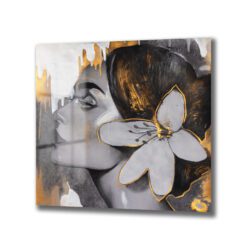 Altın Damlalı Modern Kadın Portresi Cam Tablo Duvar Dekoru Altın Damlalı Modern Kadın Portresi Cam Tablo Dekoratif Cam Tablo