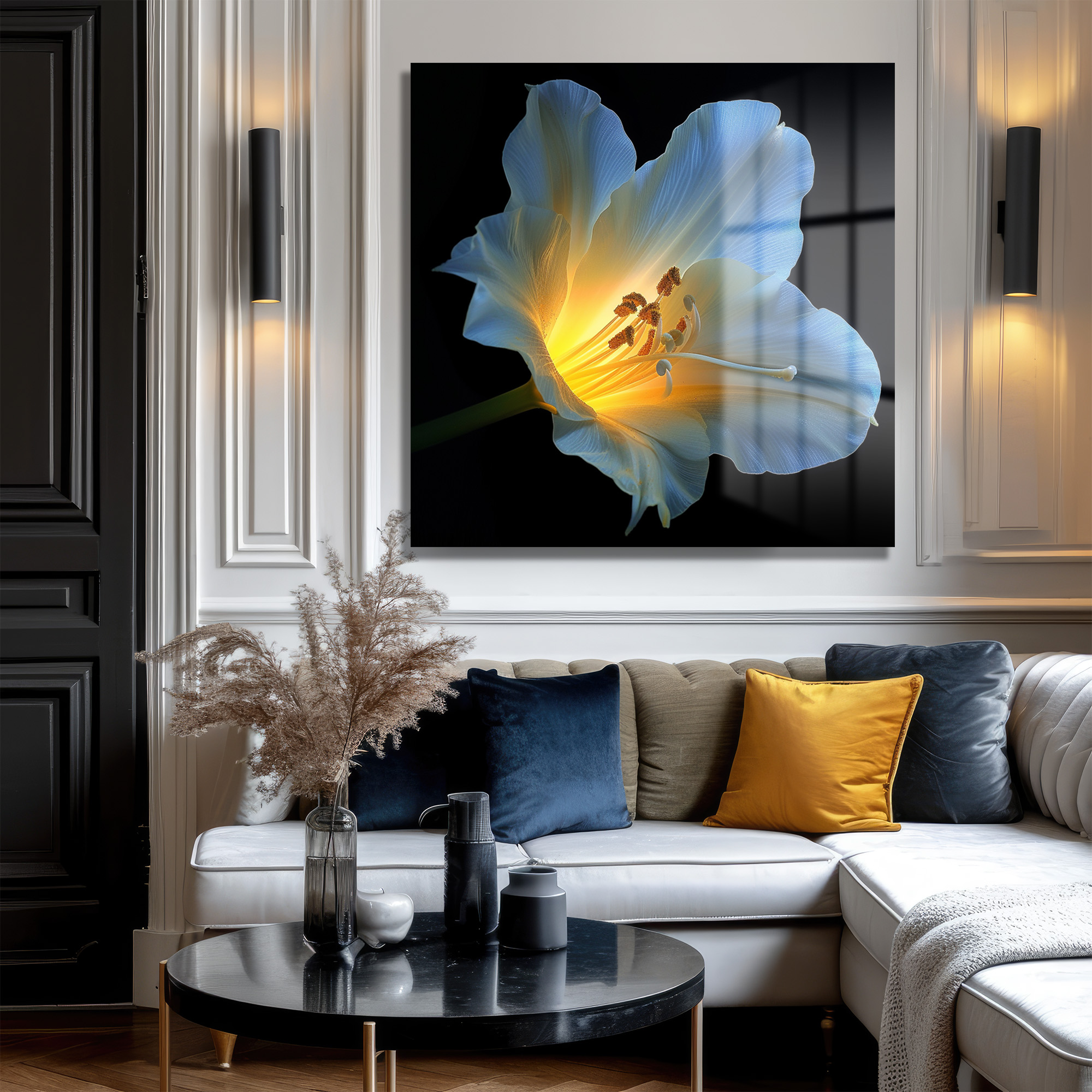 Işıltılı Çiçek Modern Sanat Cam Tablo Duvar Dekoru Işıltılı Çiçek Modern Sanat Cam Tablo - Görsel 3