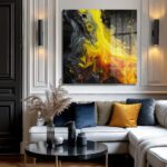 Enerjik Akışkan Sanat Sarı Siyah Cam Tablo Duvar Dekoru Enerjik Akışkan Sanat Sarı Siyah Cam Tablo Dekoratif Cam Tablo