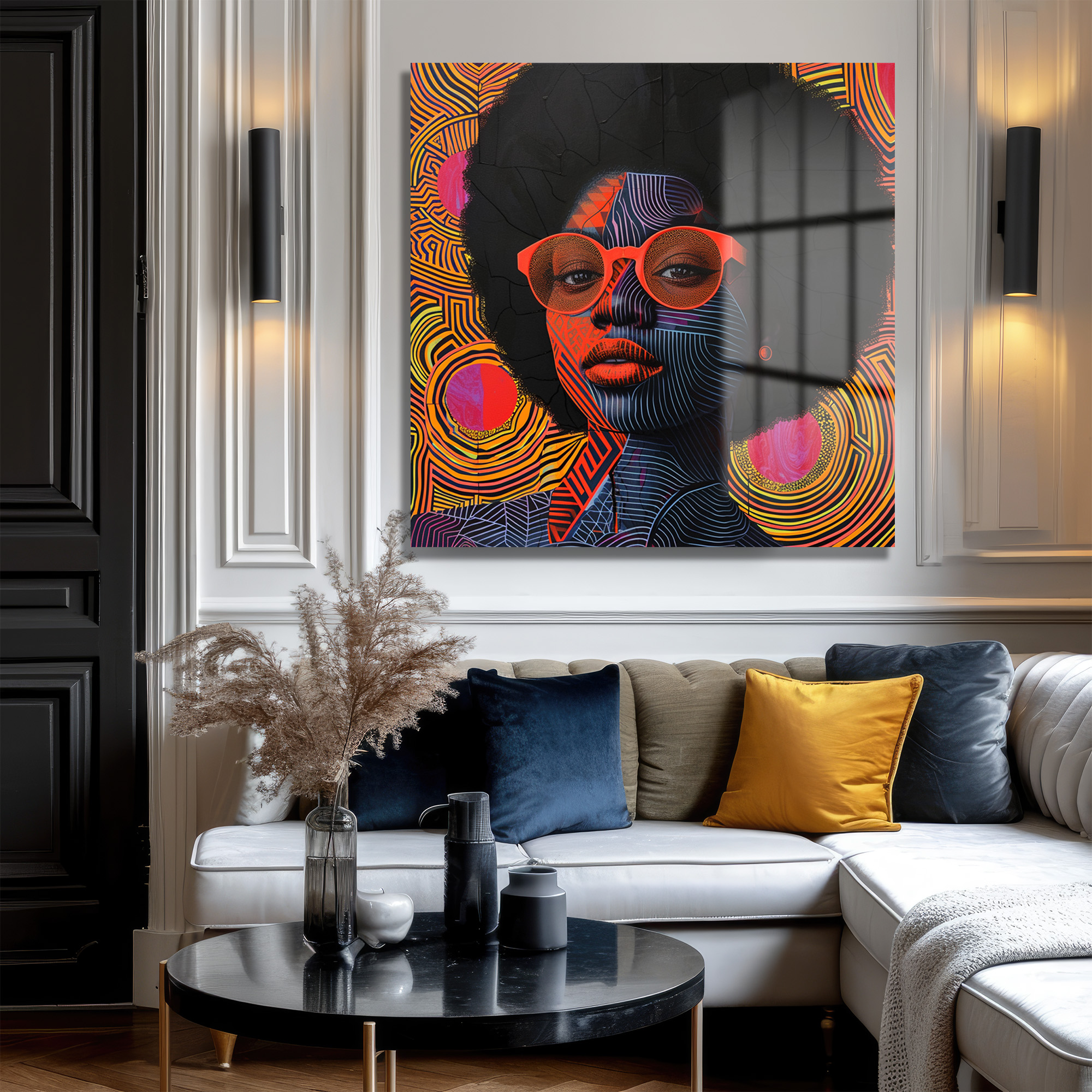 Vibrant Afro Stil Kadın Portresi Modern Cam Tablo - Glazella Vibrant Afro Stil Kadın Portresi Modern Cam Tablo - Glazella