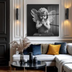 Huzurlu Cherub Cam Tablo - Manevi Dokunuşla Ev Dekorasyonu Duvar Dekoru Huzurlu Cherub Cam Tablo - Manevi Dokunuşla Ev Dekorasyonu Dekoratif Cam Tablo
