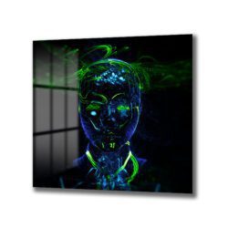 Dijital Ruh: Neon Yeşil ve Mavi Enerjili Fütüristik Cam Tablo Duvar Dekoru Dijital Ruh: Neon Yeşil ve Mavi Enerjili Fütüristik Cam Tablo Dekoratif Cam Tablo