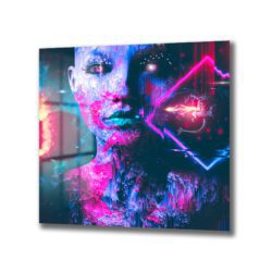 Siber Gelecek Kadın Portresi Cam Tablo - Glitch ve Neon Sanatı Duvar Dekoru Siber Gelecek Kadın Portresi Cam Tablo - Glitch ve Neon Sanatı Dekoratif Cam Tablo