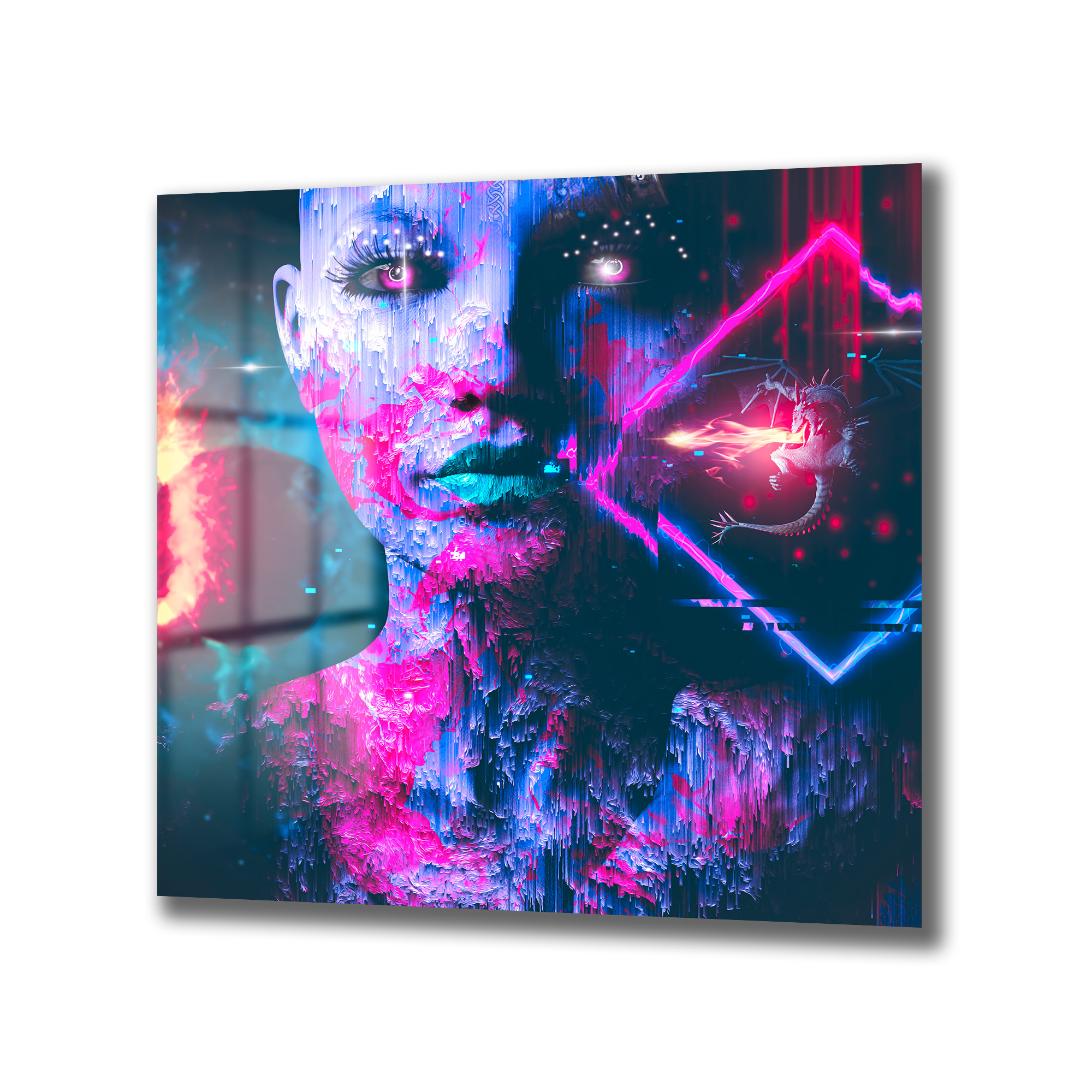 Siber Gelecek Kadın Portresi Cam Tablo - Glitch ve Neon Sanatı Duvar Dekoru Siber Gelecek Kadın Portresi Cam Tablo - Glitch ve Neon Sanatı - Görsel 5