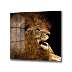 Altın Parçacıklı Kükreyen Aslan Cam Tablo Duvar Dekoru Altın Parçacıklı Kükreyen Aslan Cam Tablo Dekoratif Cam Tablo