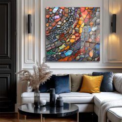 Canlı Renklerle Mozaik Dokunuş: Modern Sanat Cam Tablo Duvar Dekoru Canlı Renklerle Mozaik Dokunuş: Modern Sanat Cam Tablo Dekoratif Cam Tablo