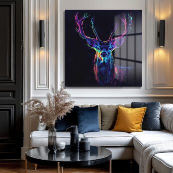 Neon Geyik Sanatı Cam Tablo - Modern ve Çarpıcı Duvar Dekoru - Glazella Neon Geyik Sanatı Cam Tablo - Modern ve Çarpıcı Duvar Dekoru - Glazella