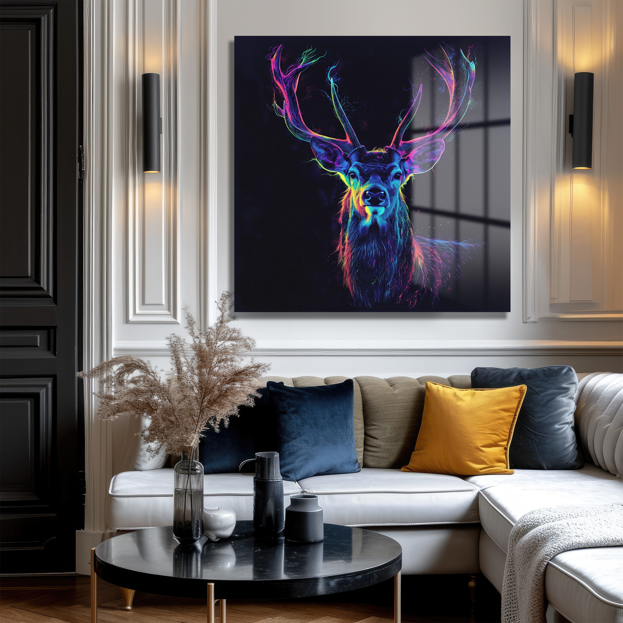 Neon Geyik Sanatı Cam Tablo - Modern ve Çarpıcı Duvar Dekoru Duvar Dekoru Neon Geyik Sanatı Cam Tablo - Modern ve Çarpıcı Duvar Dekoru - Görsel 3