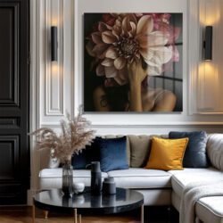 Gizemli Çiçek Yüzlü Kadın Cam Tablo - Glazella Sanat Serisi Duvar Dekoru Gizemli Çiçek Yüzlü Kadın Cam Tablo - Glazella Sanat Serisi Dekoratif Cam Tablo