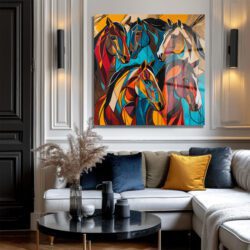 Dinamik Atlar Soyut Sanat Cam Tablo Duvar Dekoru Dinamik Atlar Soyut Sanat Cam Tablo Dekoratif Cam Tablo
