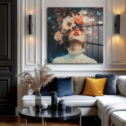 Ethereal Çiçeklerin Dansı: Gizemli Kadın Cam Tablo Duvar Dekoru Ethereal Çiçeklerin Dansı: Gizemli Kadın Cam Tablo Dekoratif Cam Tablo