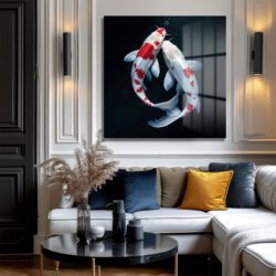Uyum ve Zarafet: İki Koi Balığı Sanatsal Cam Tablo Duvar Dekoru Uyum ve Zarafet: İki Koi Balığı Sanatsal Cam Tablo Dekoratif Cam Tablo
