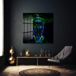 Dijital Ruh: Neon Yeşil ve Mavi Enerjili Fütüristik Cam Tablo Duvar Dekoru Dijital Ruh: Neon Yeşil ve Mavi Enerjili Fütüristik Cam Tablo Dekoratif Cam Tablo