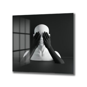 Siyah Beyaz Minimalist Duygusallık Cam Tablo - Glazella