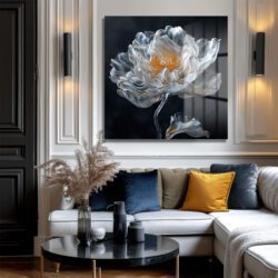 Altın Dokunuşlu Kristal Çiçek Cam Tablo - Lüks Duvar Sanatı Duvar Dekoru Altın Dokunuşlu Kristal Çiçek Cam Tablo - Lüks Duvar Sanatı Dekoratif Cam Tablo