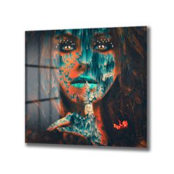 Gizemli Glitch Sanatı Kadın Portresi Cam Tablo Duvar Dekoru Gizemli Glitch Sanatı Kadın Portresi Cam Tablo Dekoratif Cam Tablo