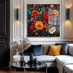 Renk Şöleni Floral Desenli Dekoratif Cam Tablo Duvar Dekoru Renk Şöleni Floral Desenli Dekoratif Cam Tablo Dekoratif Cam Tablo